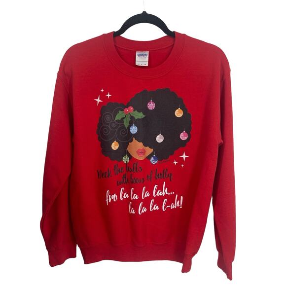 Dyna Smiles Women’s Red Graphic Afro Ornament Christmas Sweatshirt Size Small S - Picture 5 of 8